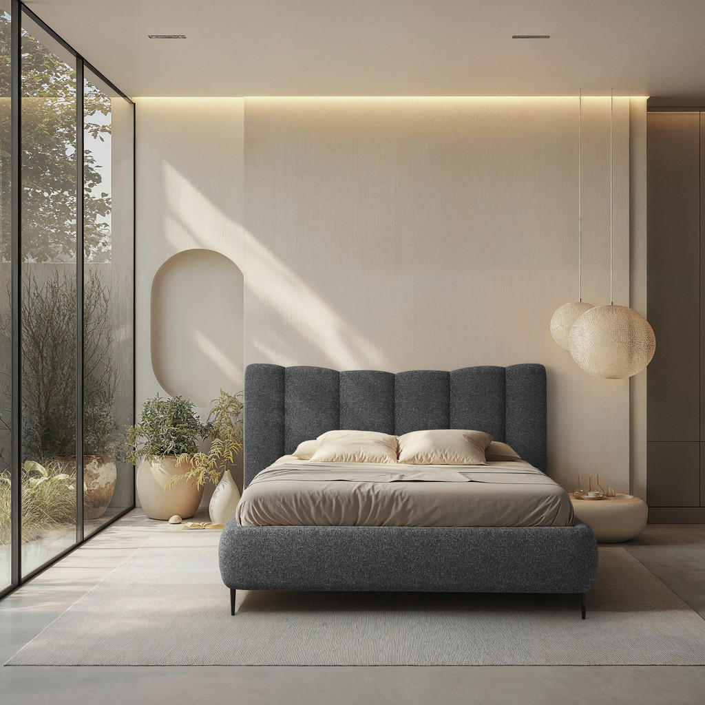OBLAZINJENA POSTELJA 180 cm  x 200 cm , les, tekstil, leseni material antracit