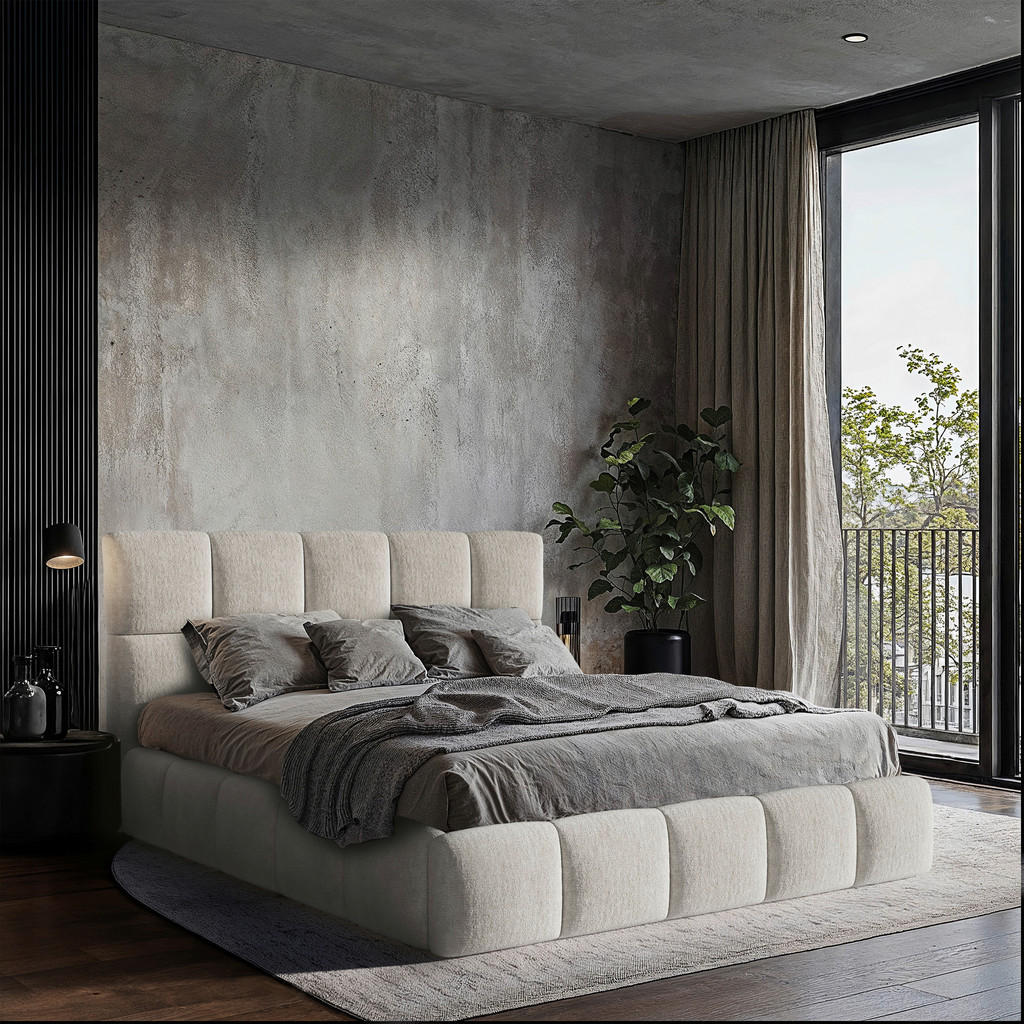 OBLAZINJENA POSTELJA 180 cm x 200 cm , les, tekstil, leseni material bež