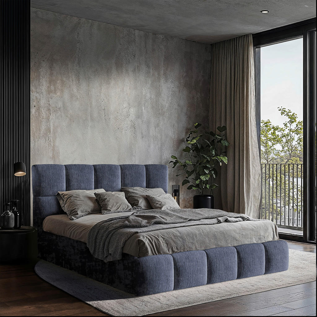 OBLAZINJENA POSTELJA 140 cm x 200 cm , les, tekstil, leseni material modrosiva