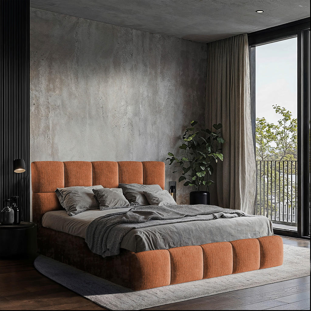 OBLAZINJENA POSTELJA 160 cm x 200 cm , les, tekstil, leseni material opečnato rjava
