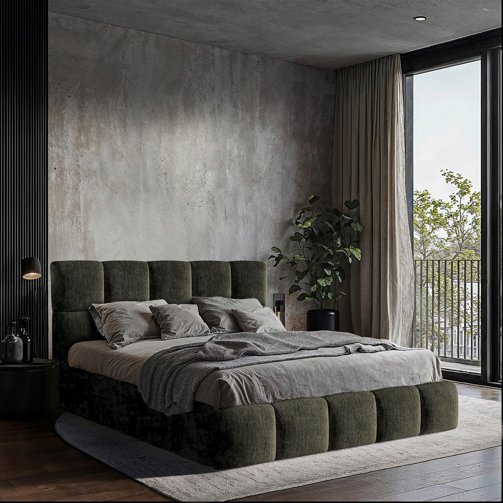 OBLAZINJENA POSTELJA 140 cm x 200 cm , les, tekstil, leseni material siva