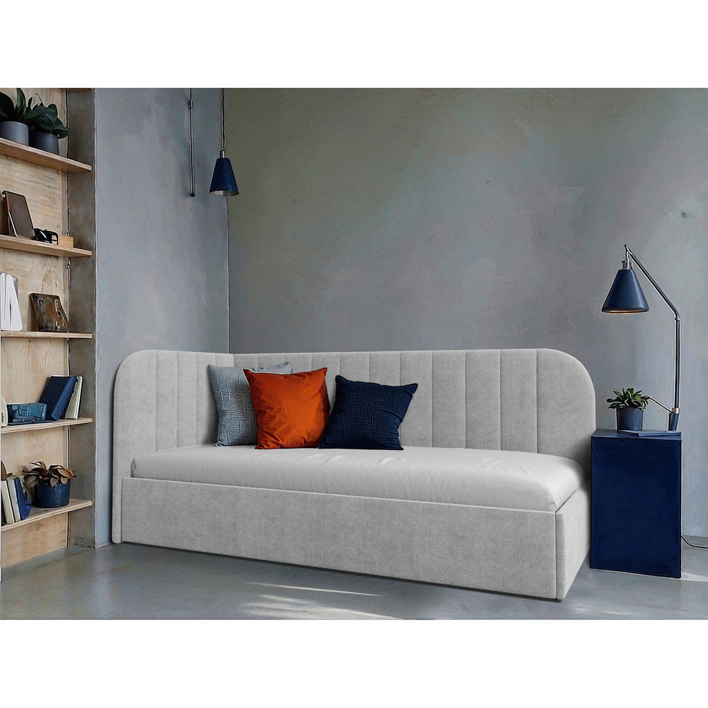 OBLAZINJENA POSTELJA 90 cm x 200 cm , les, tekstil, leseni material siva