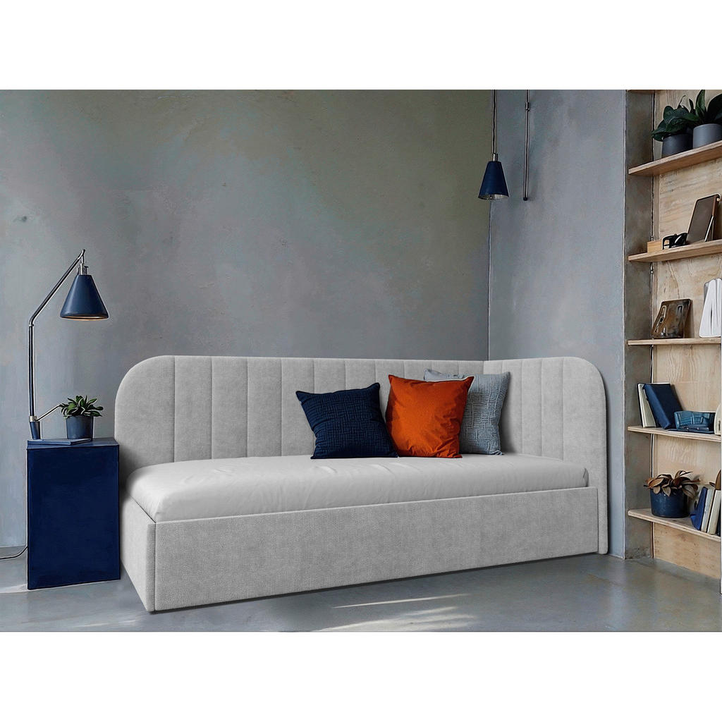 OBLAZINJENA POSTELJA 90 cm x 200 cm , les, tekstil, leseni material siva