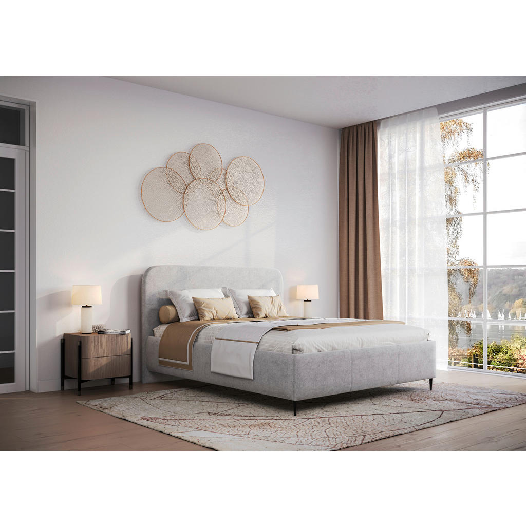 OBLAZINJENA POSTELJA 160 cm  x 200 cm , les, tekstil, leseni material svetlo siva