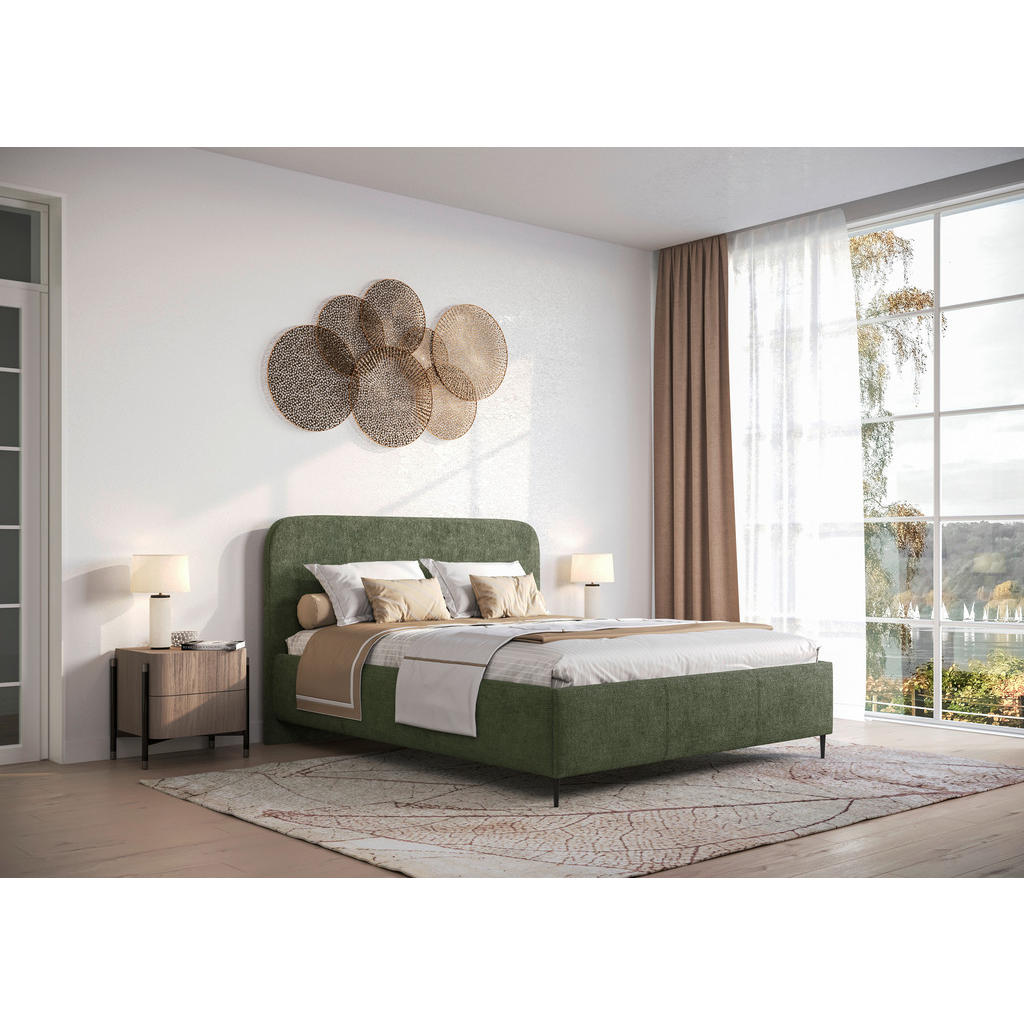 OBLAZINJENA POSTELJA 180 cm  x 200 cm , les, tekstil, leseni material temno zelena