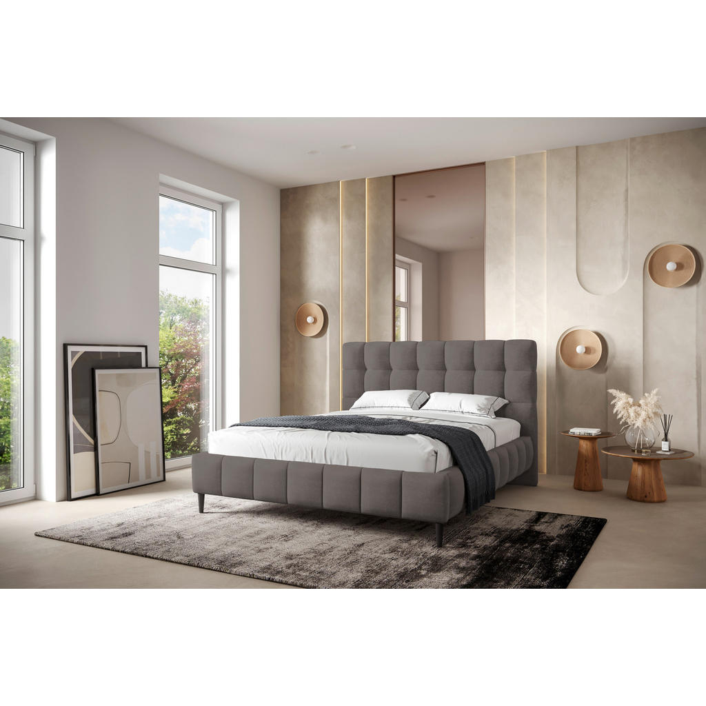 OBLAZINJENA POSTELJA 140 cm x 200 cm , les, tekstil, leseni material umazano rjava