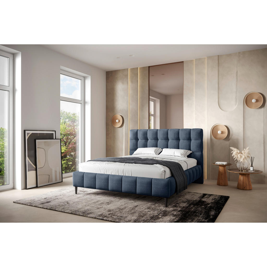 OBLAZINJENA POSTELJA 140 cm  x 200 cm , les, tekstil, leseni material modra