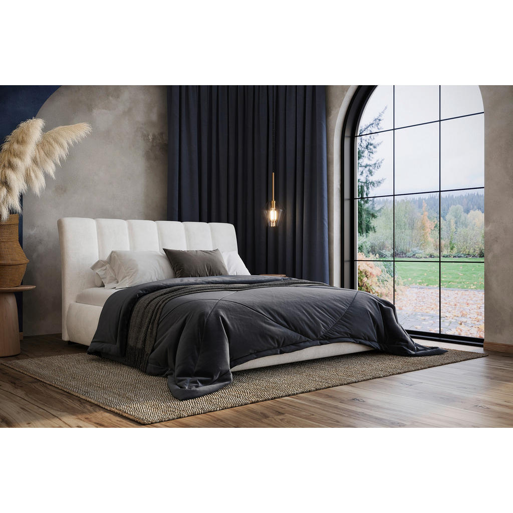 OBLAZINJENA POSTELJA 140 cm  x 200 cm , les, tekstil, leseni material naravne barve