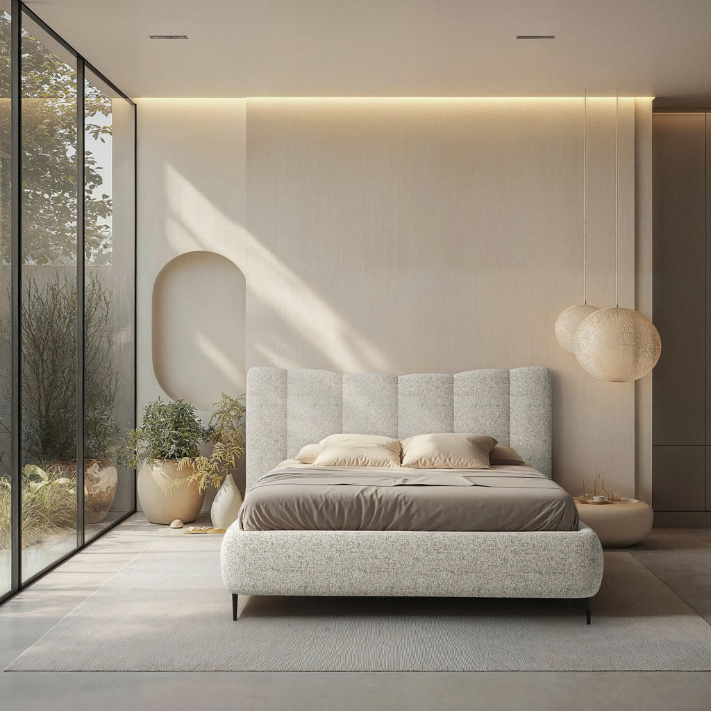 OBLAZINJENA POSTELJA 160 cm  x 200 cm , les, tekstil, leseni material naravne barve