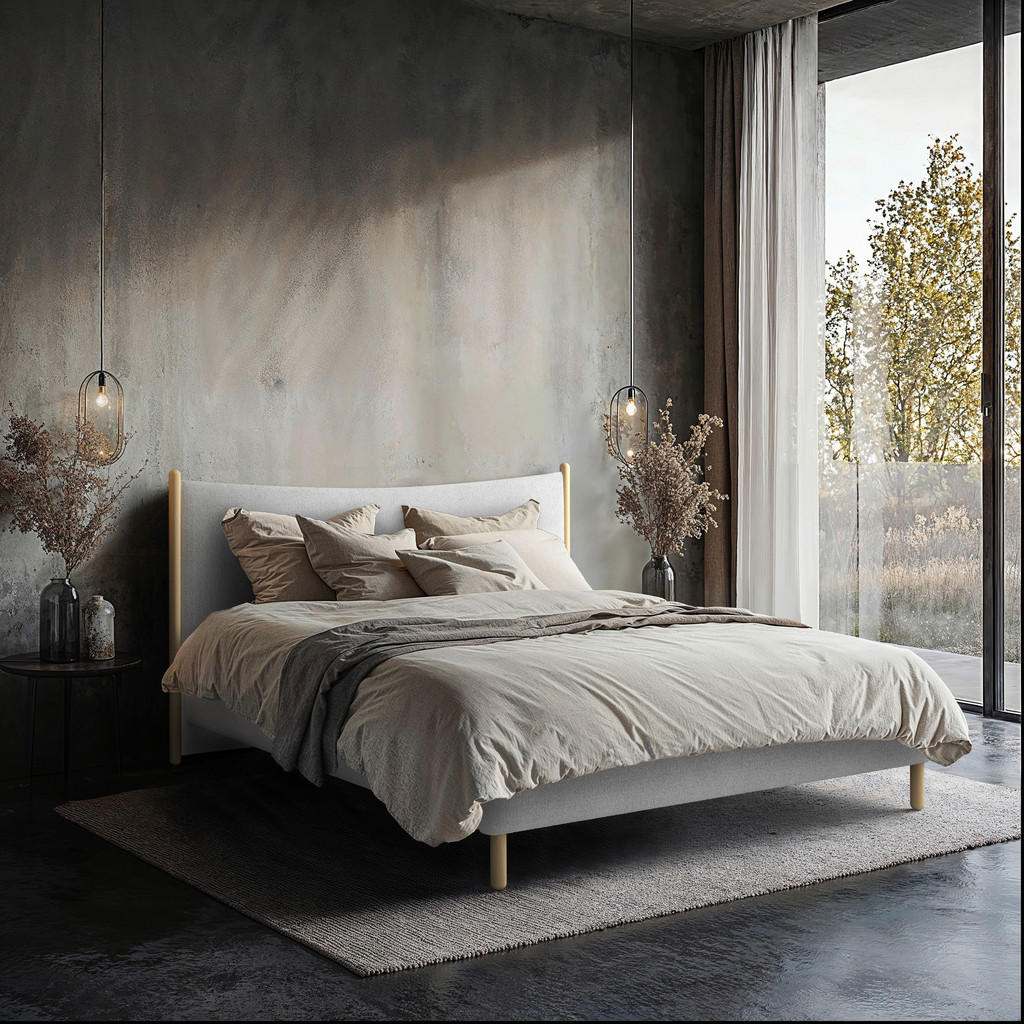 OBLAZINJENA POSTELJA 140 cm  x 200 cm , les, tekstil, leseni material siva