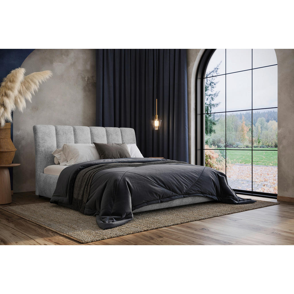 OBLAZINJENA POSTELJA 140 cm  x 200 cm , les, tekstil, leseni material siva