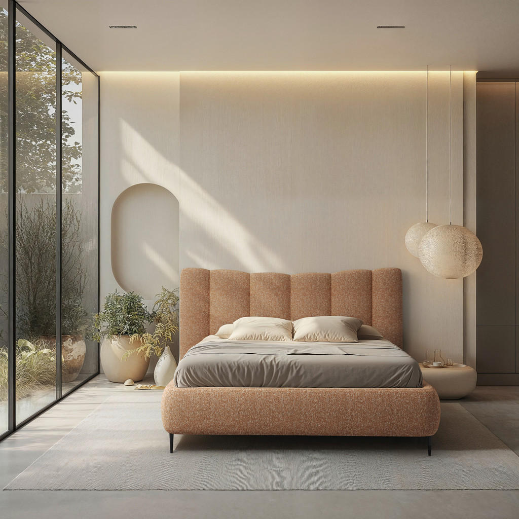 OBLAZINJENA POSTELJA 160 cm  x 200 cm , les, tekstil, leseni material terakota