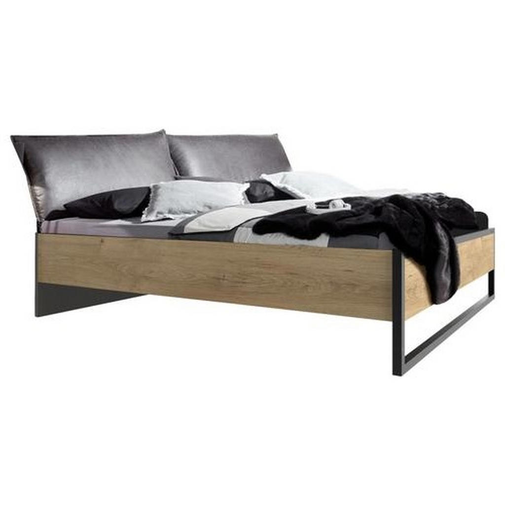 POSTELJA 180 cm  x 200 cm , leseni material barve grafita, barve hrasta