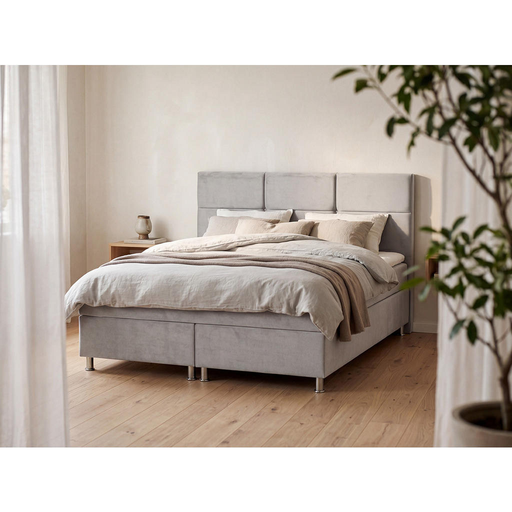 POSTELJA Z VZMETNICO 180 cm  x 200 cm , les, tekstil, leseni material svetlo siva
