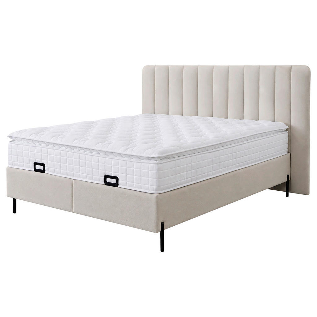 POSTELJA Z VZMETNICO 160 cm  x 200 cm , kovina, tekstil, leseni material bež