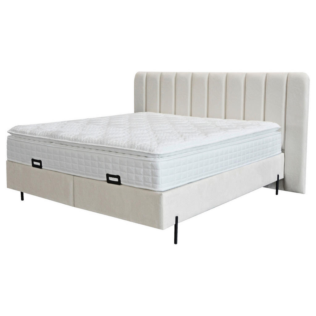 POSTELJA Z VZMETNICO 180 cm  x 200 cm , kovina, tekstil, leseni material bež
