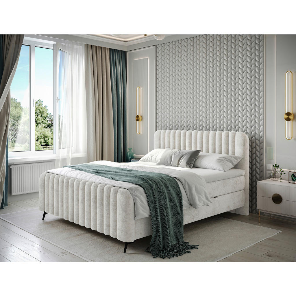 POSTELJA Z VZMETNICO 200 cm  x 200 cm , les, tekstil, leseni material bež