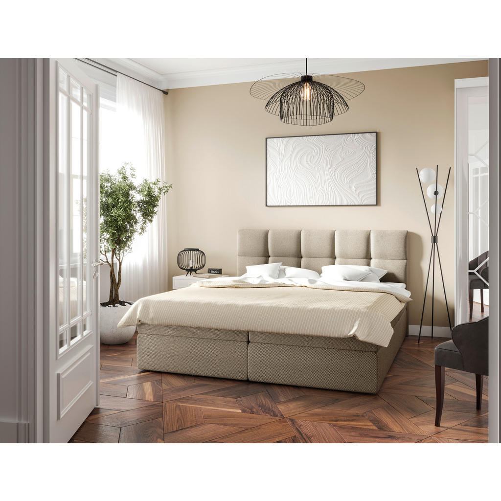 POSTELJA Z VZMETNICO 160 cm  x 200 cm , les, tekstil, leseni material bež