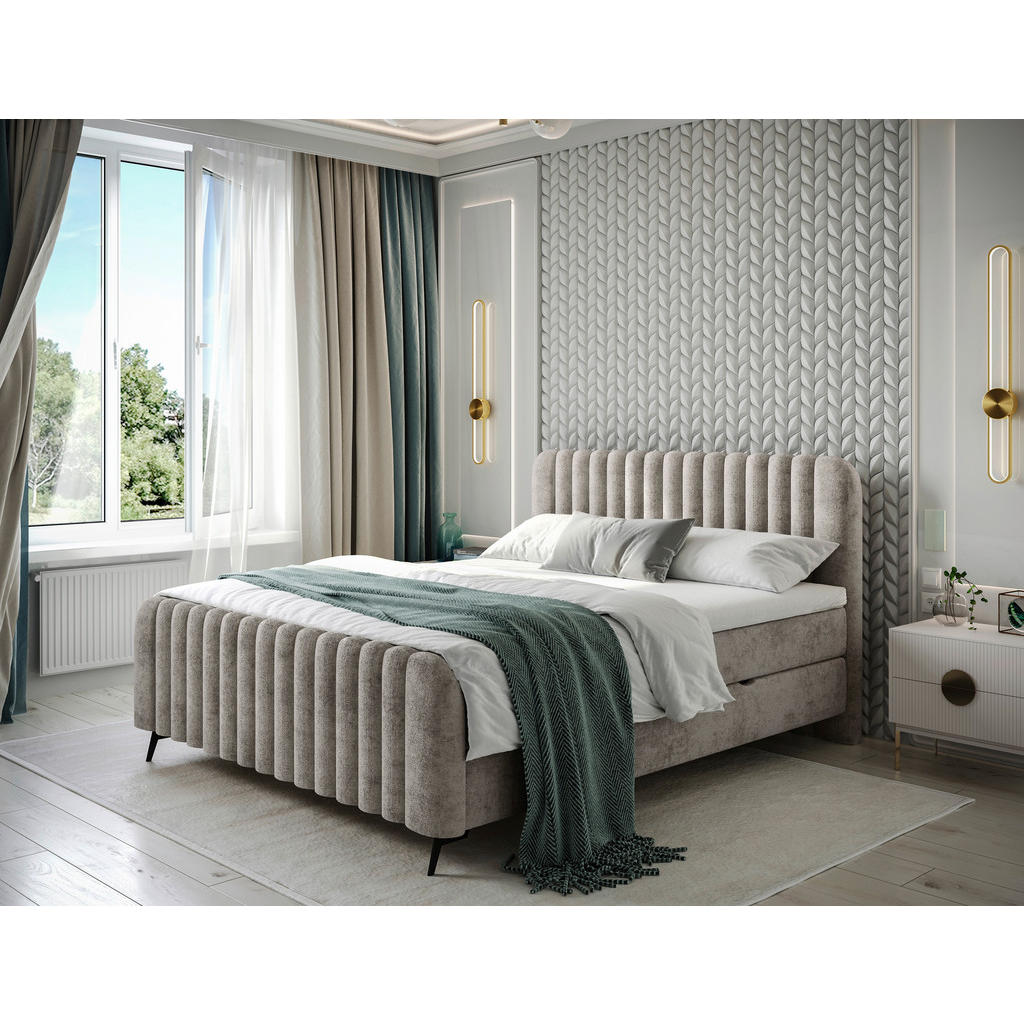 POSTELJA Z VZMETNICO 160 cm  x 200 cm , les, tekstil, leseni material rjava