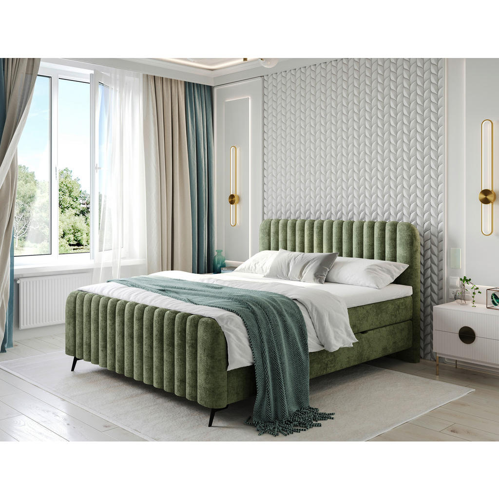 POSTELJA Z VZMETNICO 140 cm  x 200 cm , les, tekstil, leseni material zelena