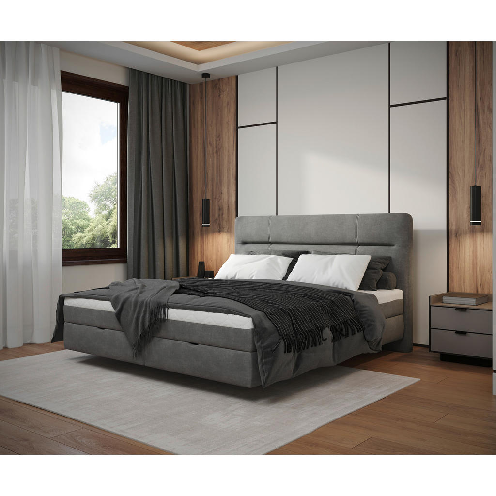 POSTELJA Z VZMETNICO 140 cm  x 200 cm , les, tekstil, leseni material siva