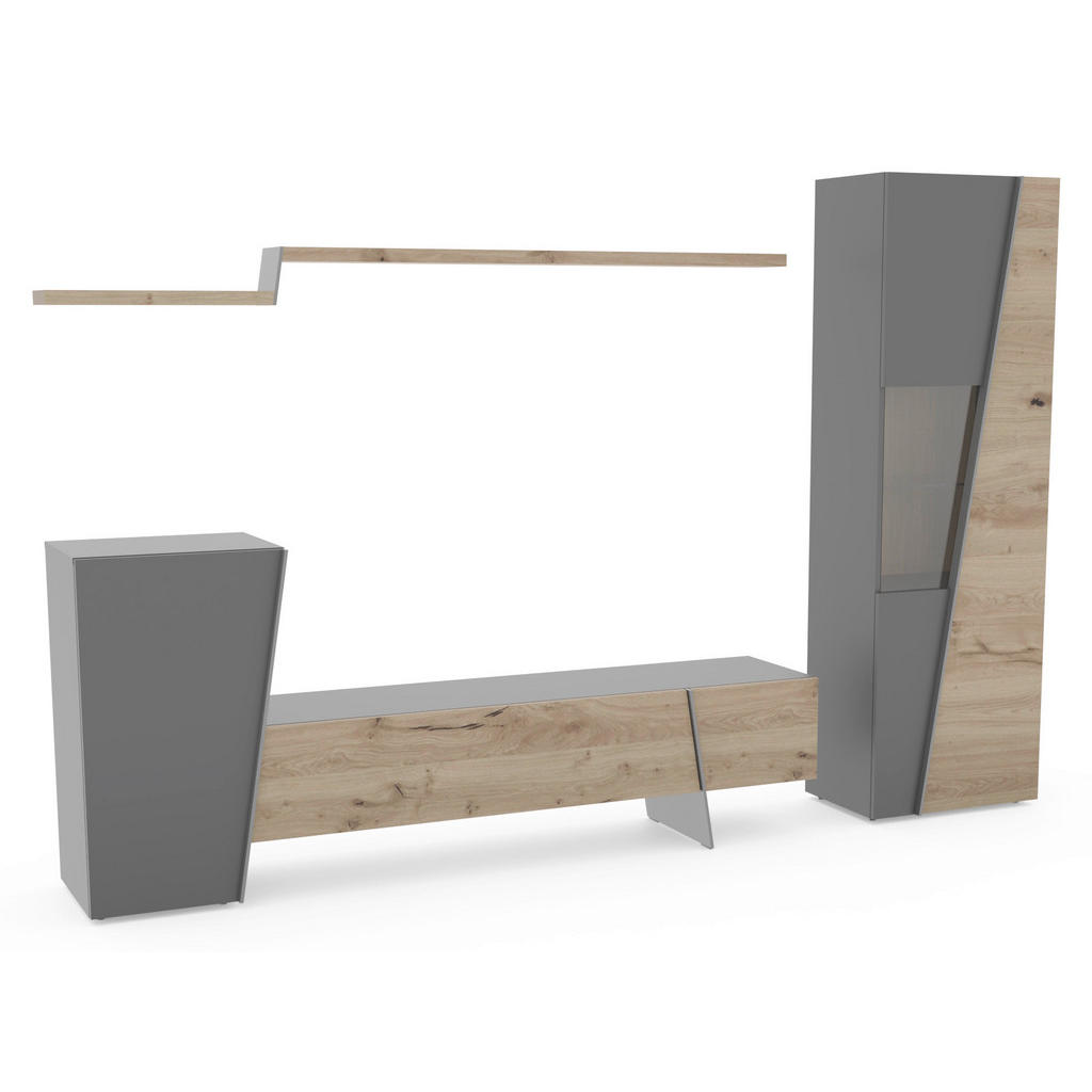 VITRINA, furnirano, večslojna plošča iz masivnega lesa (panelna plošča) divji hrast barve grafita, divji hrast