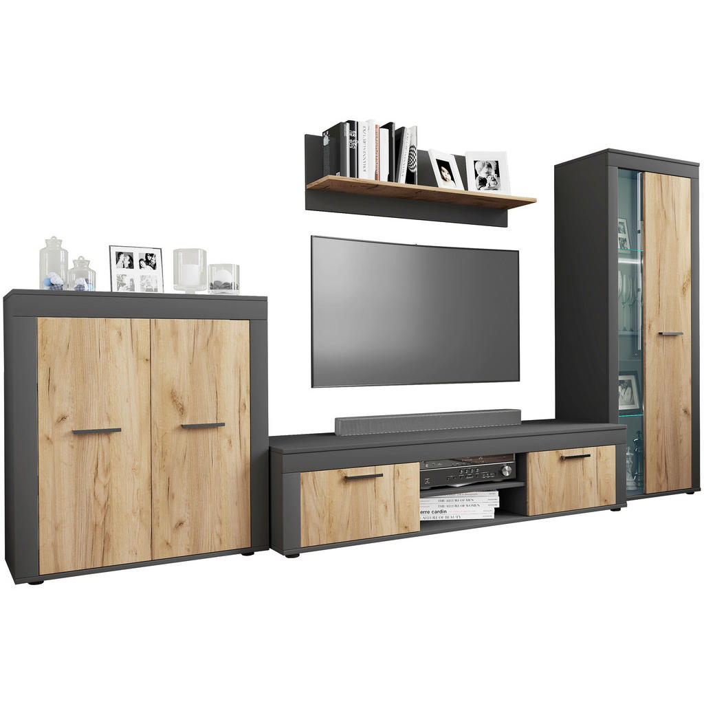 DNEVNI REGAL, antracit, medeni hrast