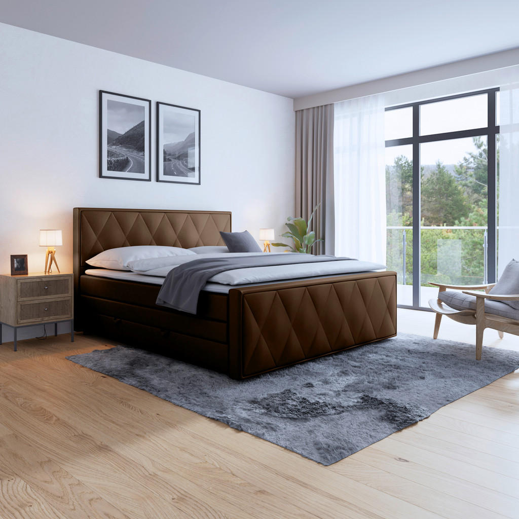 BOXSPRING POSTELJA 180 cm x 200 cm , les, kovina, tekstil rjava