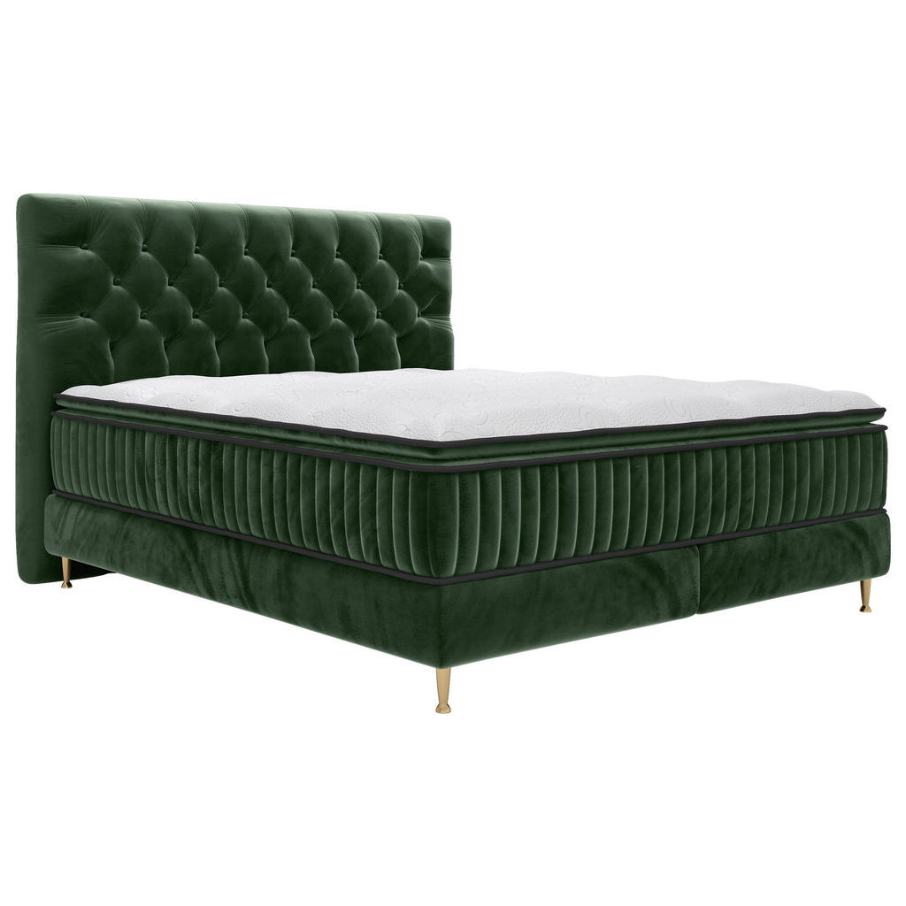 BOXSPRING POSTELJA 180 cm x 200 cm , tekstil temno zelena