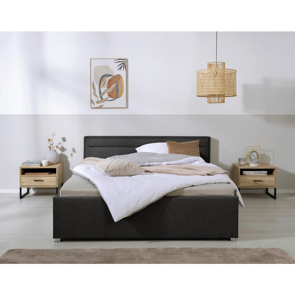 OBLAZINJENA POSTELJA 160 cm x 200 cm , les, kovina, umetna masa, tekstil antracit