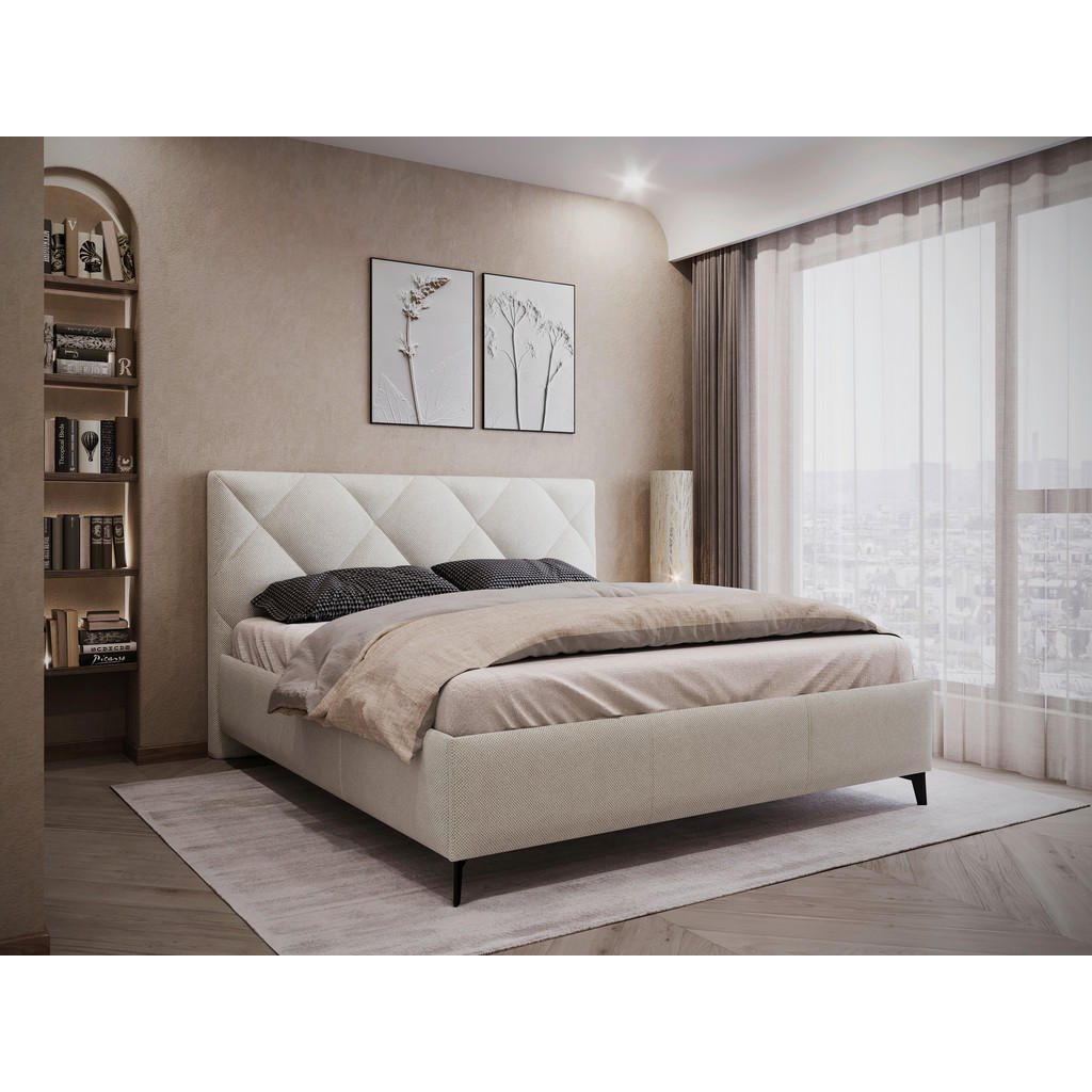 OBLAZINJENA POSTELJA 160 cm x 200 cm , tekstil bež
