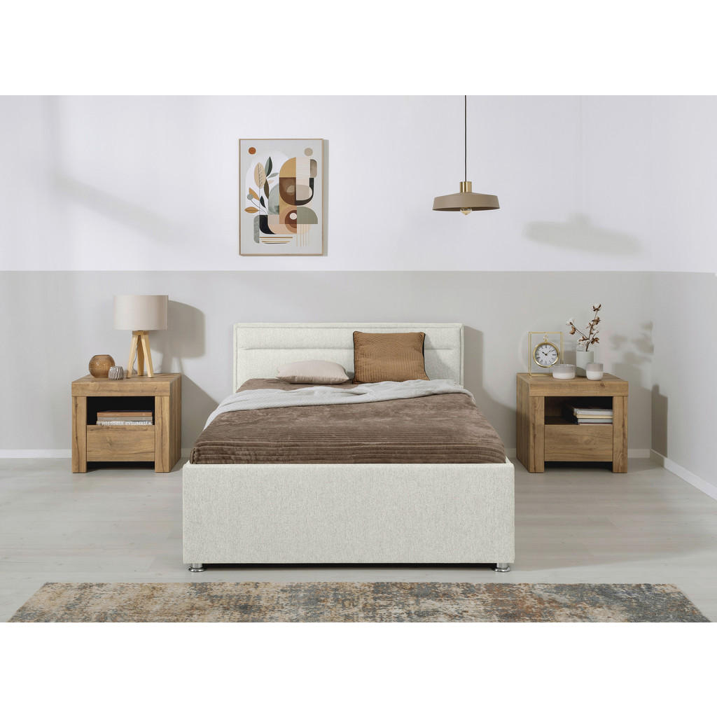 OBLAZINJENA POSTELJA 120 cm x 200 cm , les, kovina, umetna masa, tekstil krem barve
