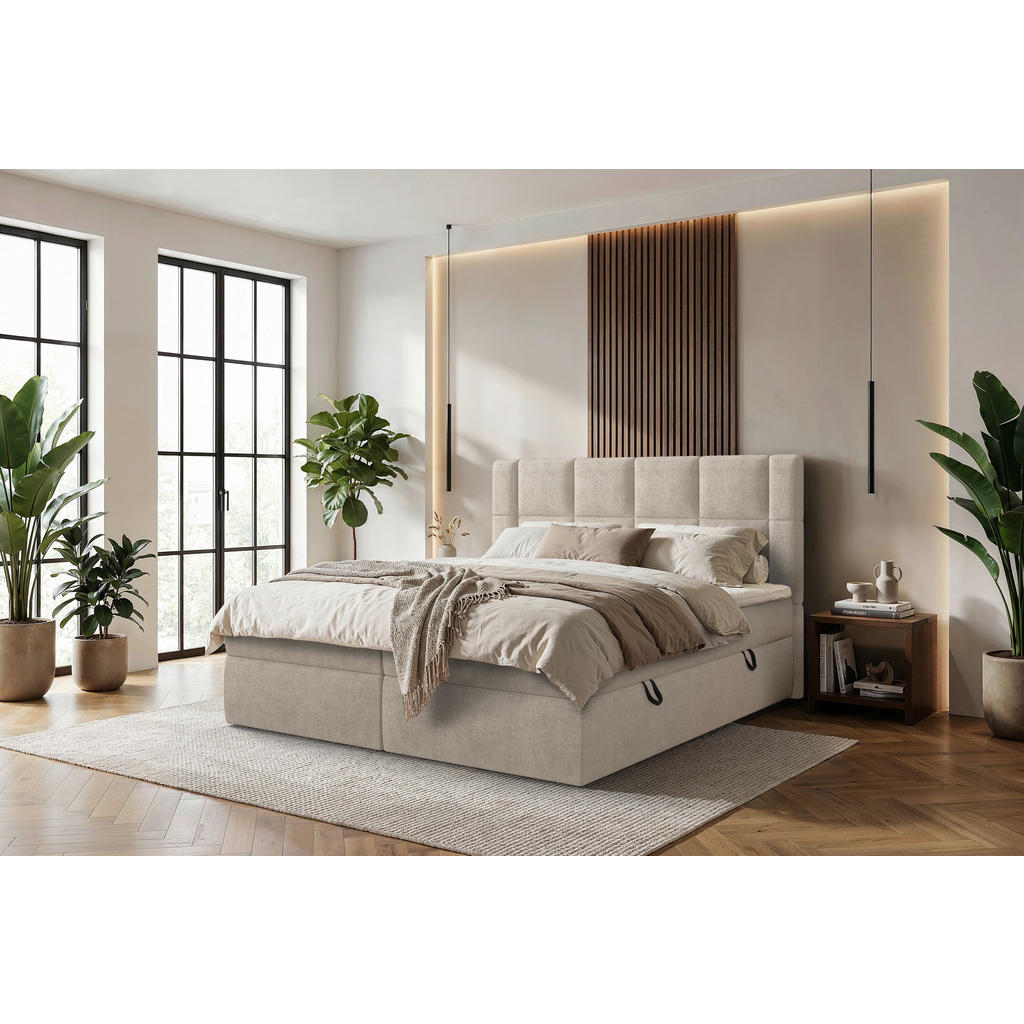 POSTELJA Z VZMETNICO 180 cm x 200 cm , tekstil bež